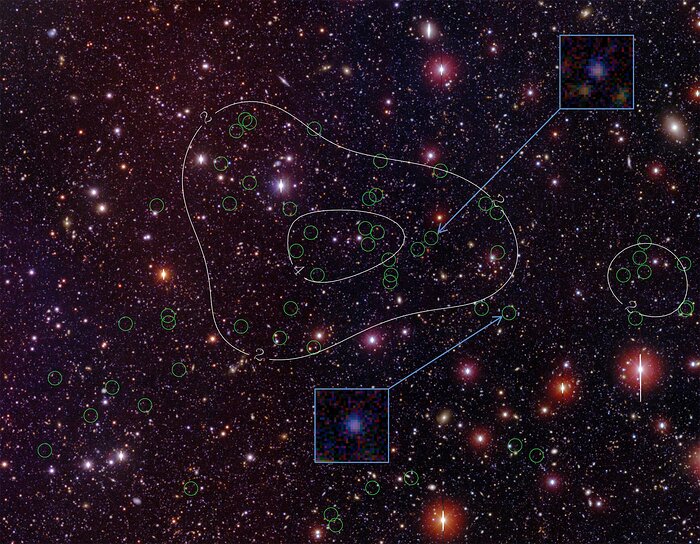 Un Joven Cúmulo de Galaxias Mamuts Avistadas en el Universo Temprano