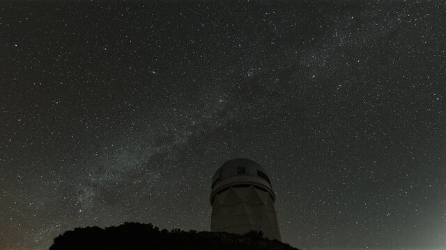 Timelapse footage of Nicholas U. Mayall 4-meter Telescope observing at night.