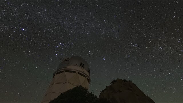 Timelapse footage of Nicholas U. Mayall 4-meter Telescope observing at night.