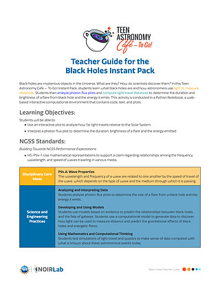 Educational Material:  Teacher Guide for the Black Holes Instant Pack