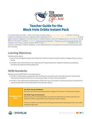 Educational Material: Teacher Guide for the Black Hole Orbits Instant Pack