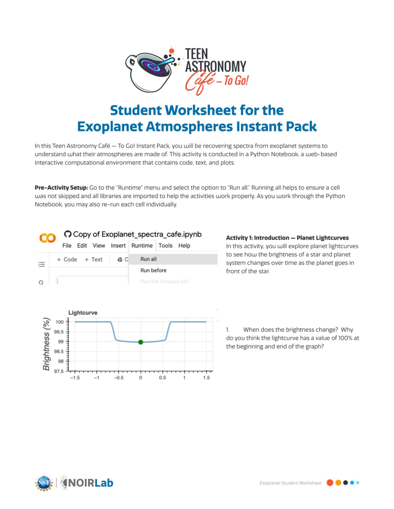 Educational Material: Student Worksheet for the  Exoplanet Atmospheres Instant Pack