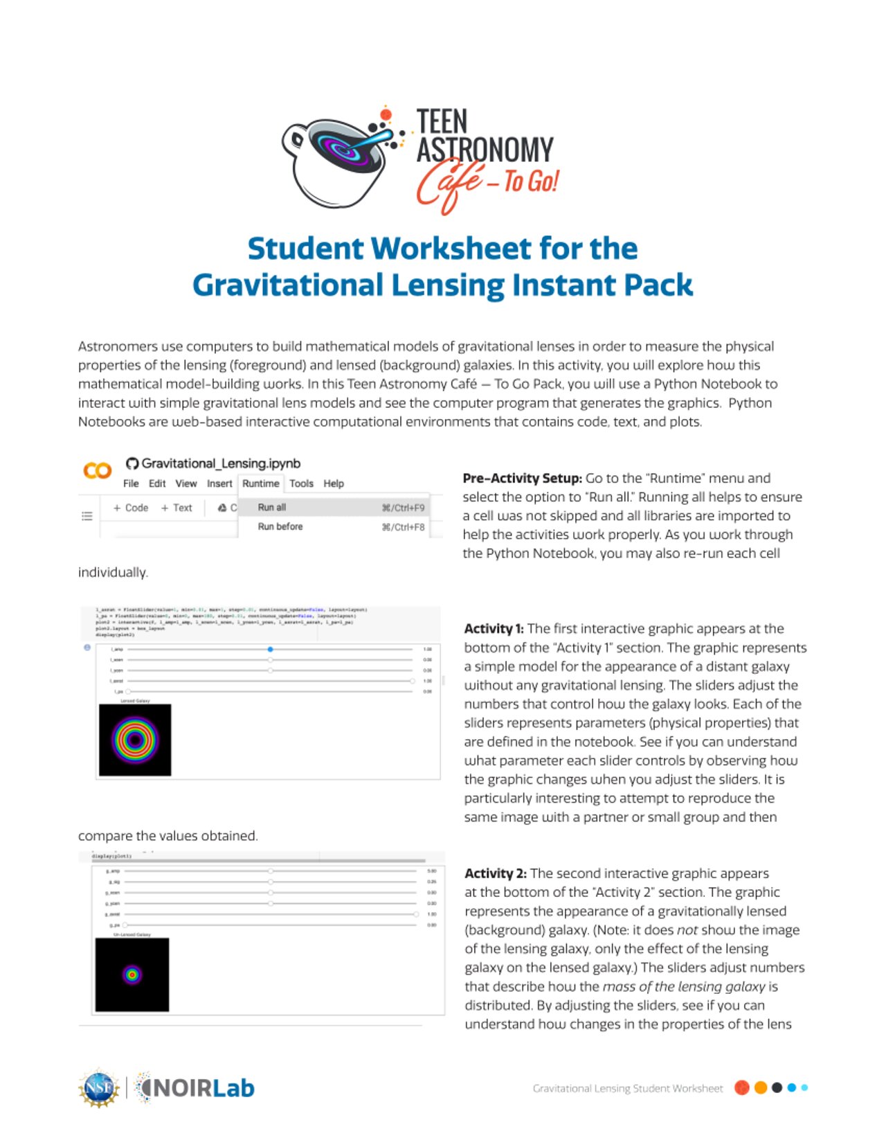 Educational Material: Student Worksheet for the Gravitational Lensing Instant Pack