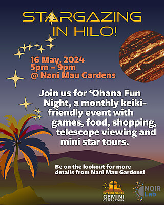 Flier for the Hilo stargazing event on 18 April 2024