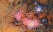 Trifid and Lagoon Nebulae (with and without annotations)