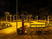 Pisco Elqui square in Chile with its new dark-sky-compliant lighting.