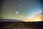 An astrophotographic portrait of the Large and Small Magellanic Clouds