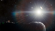 Impresión artística de un asteroide orbitando al Sol en una órbita más cercana que la de la Tierra