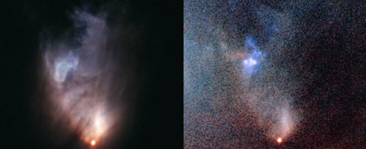 Two images of V1647 Orionis and McNeil’s Nebula