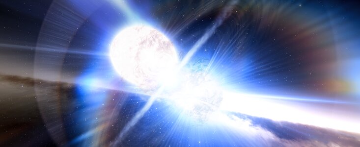 Impresión artística de una colisión de estrellas de neutrones