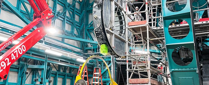 Rubin Observatory's secondary mirror is installed onto the telescope