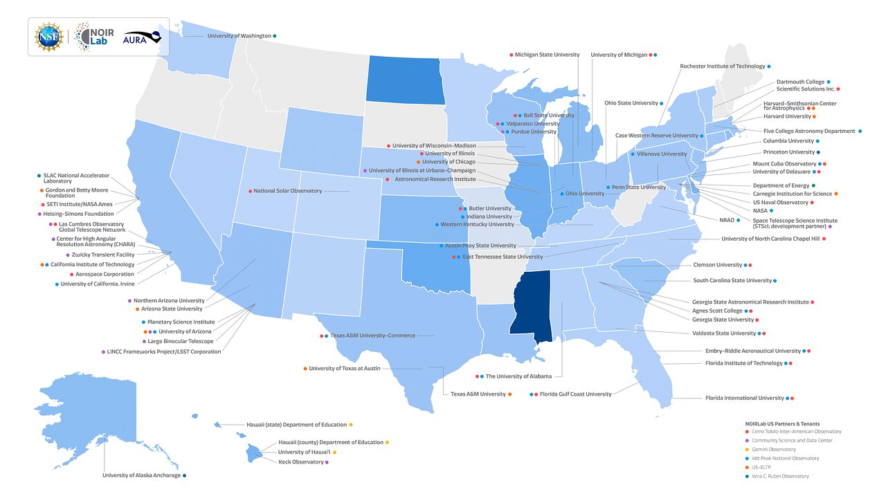 Mapa de Socios y Operadores de Telescopios Inquilinos de EE.UU*