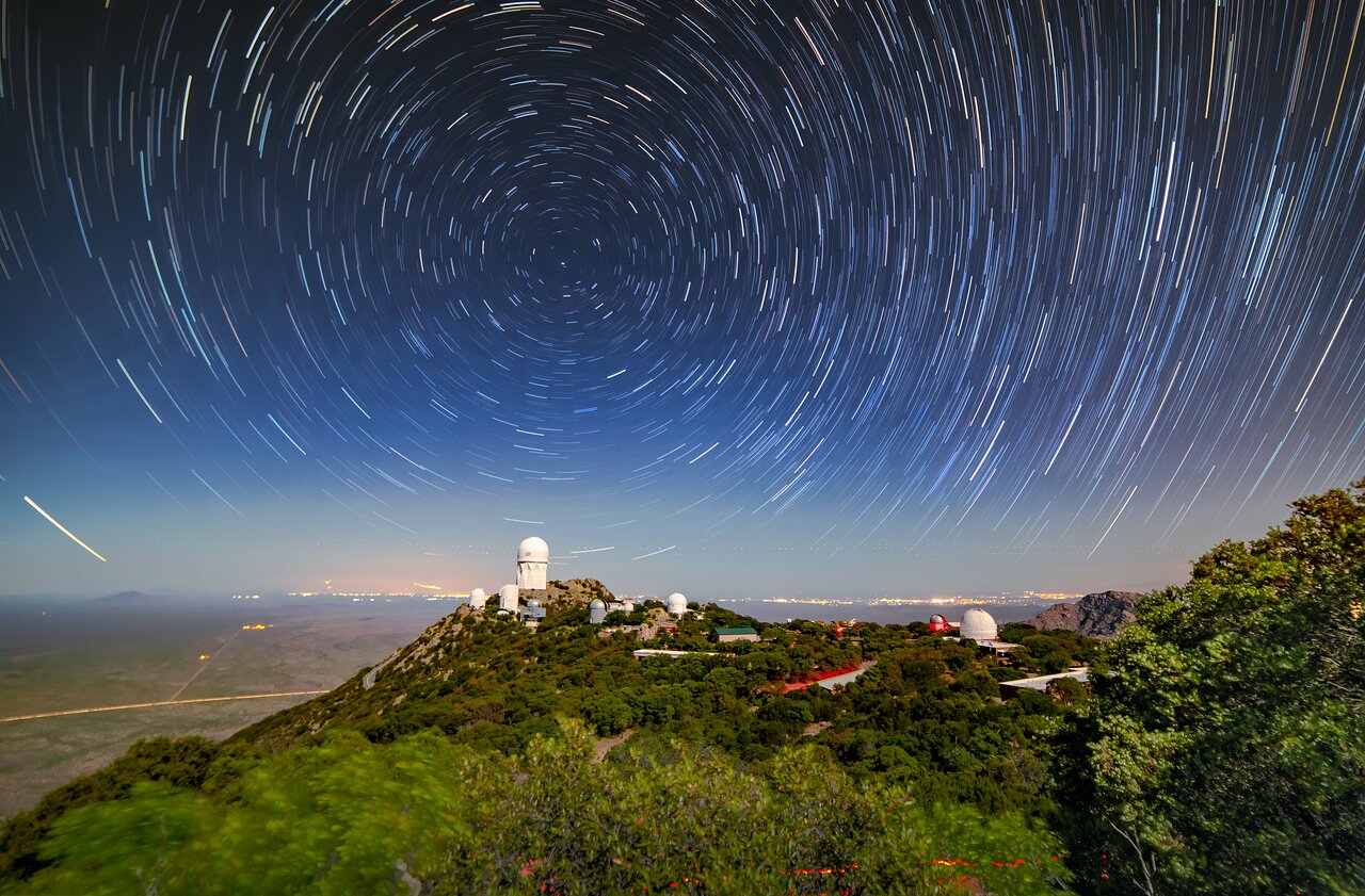 Kitt Peak Observatory with star trails.