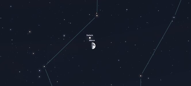 Saturno y la Luna el 10 de noviembre vistos desde Tucson. Hilo y Chile tendrán vistas similares.
