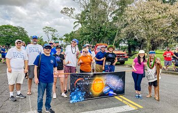 Staff participants at the start of the Merrie Monarch parade route