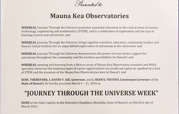 Proclamation March 4-11, 2016 as Journey Through the Universe Week.