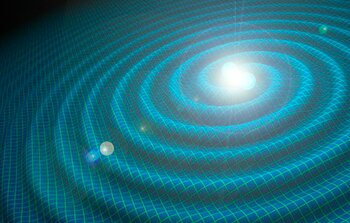 Artist's conception of gravitational wave event showing possible emission of visible light