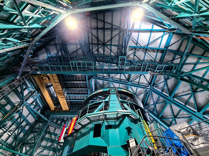 Inside the dome of the Vera C. Rubin Observatory