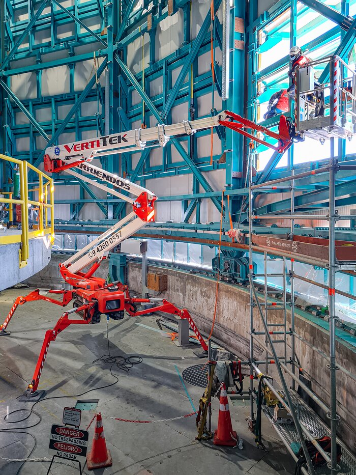 Work on the inside of the Vera C. Rubin Observatory dome