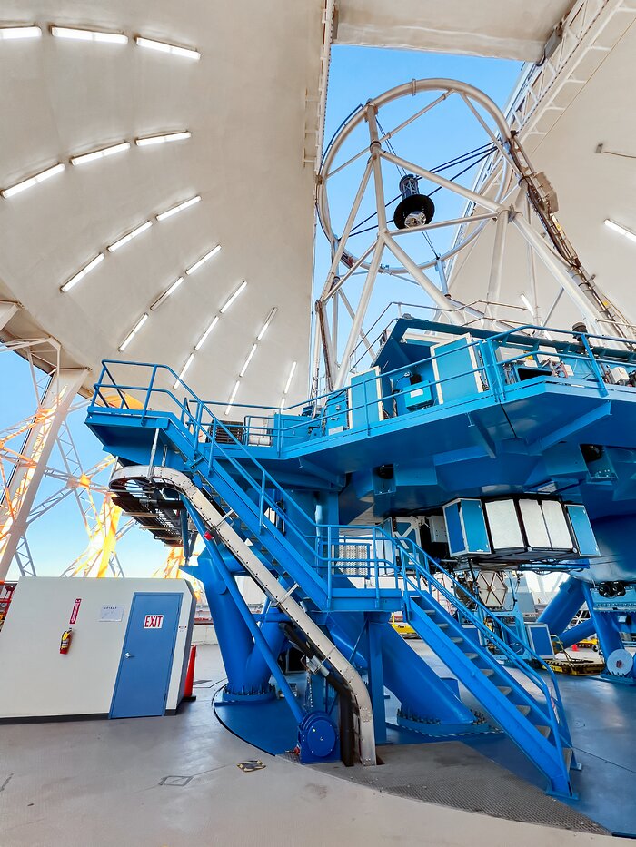 Gemini North telescope looking up during the day.