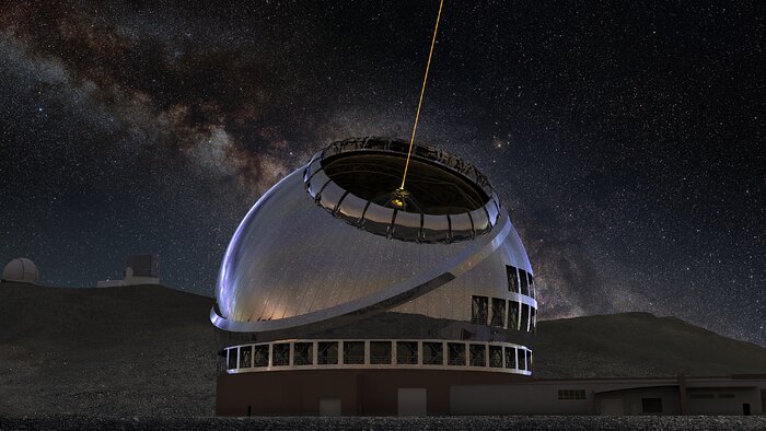 Representación del exterior del Observatorio Internacional del TMT en la noche