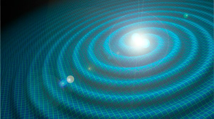 Artist's conception of gravitational wave event showing possible emmission of visible light