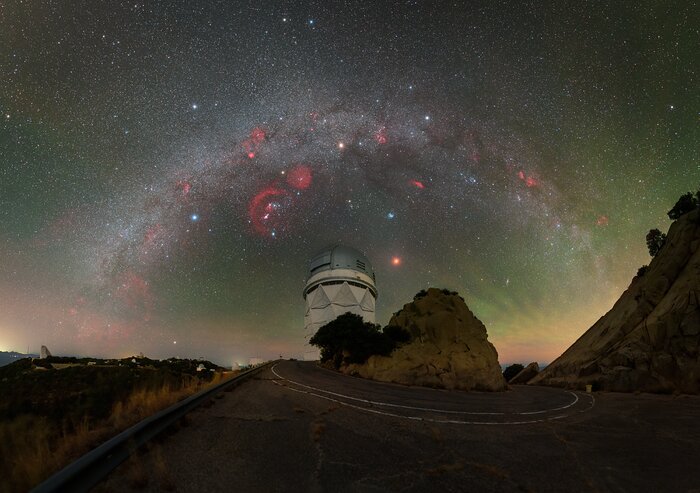 Total Lunar Eclipse and Milky Way arching over Mayall