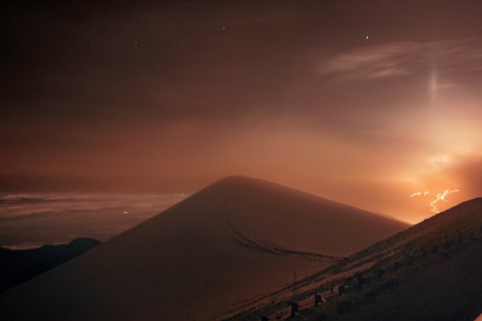 Mauna Loa Lava and Light Pillar Caught on Camera from Gemini North