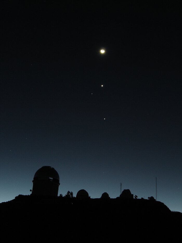 Luna, Venus, Spica, Jupiter y Tololo