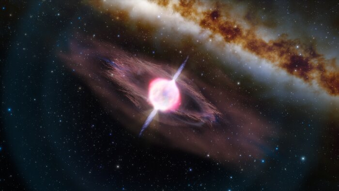 Ilustración de un Rayo Gamma Corto por una estrella que colapsa.