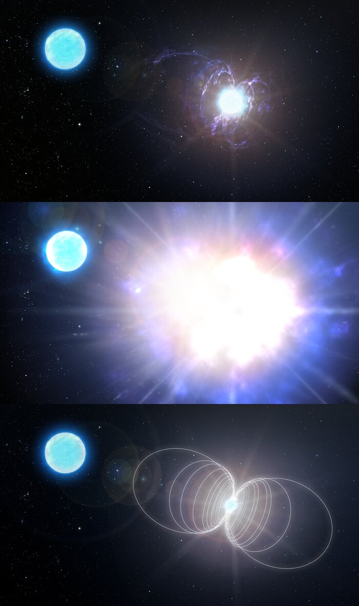 Infografía: Evolución de una estrella de helio magnética masiva en un magnétar