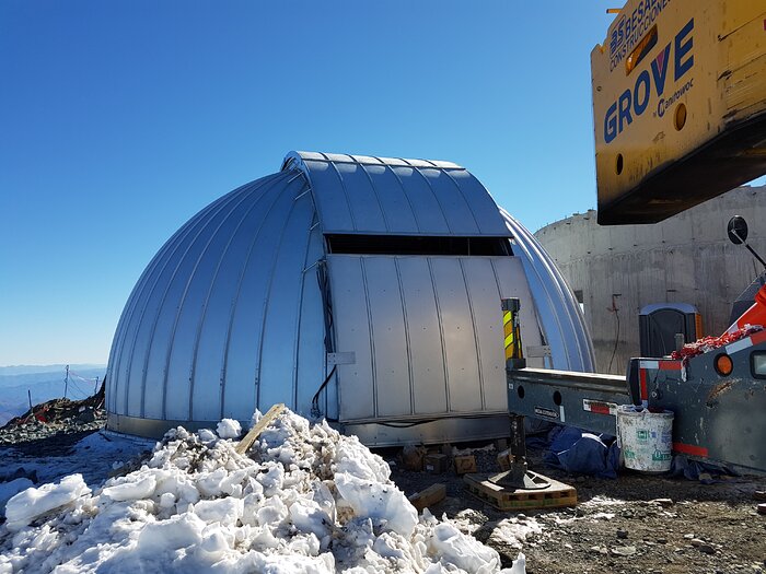 The “Ash” Dome for the Auxiliary Telescope waiting to be lifted.