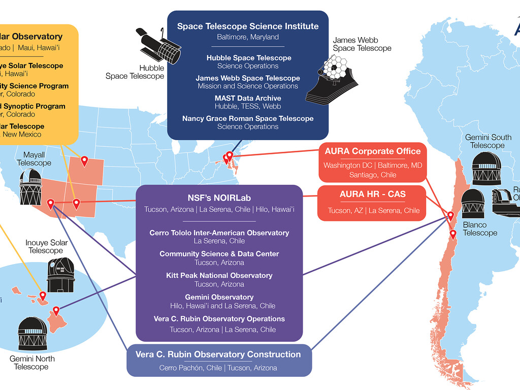 AURA Astronomy Centers And Sites NOIRLab   Aura Map 