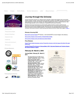 Technical Document: Journey through the Universe 2010