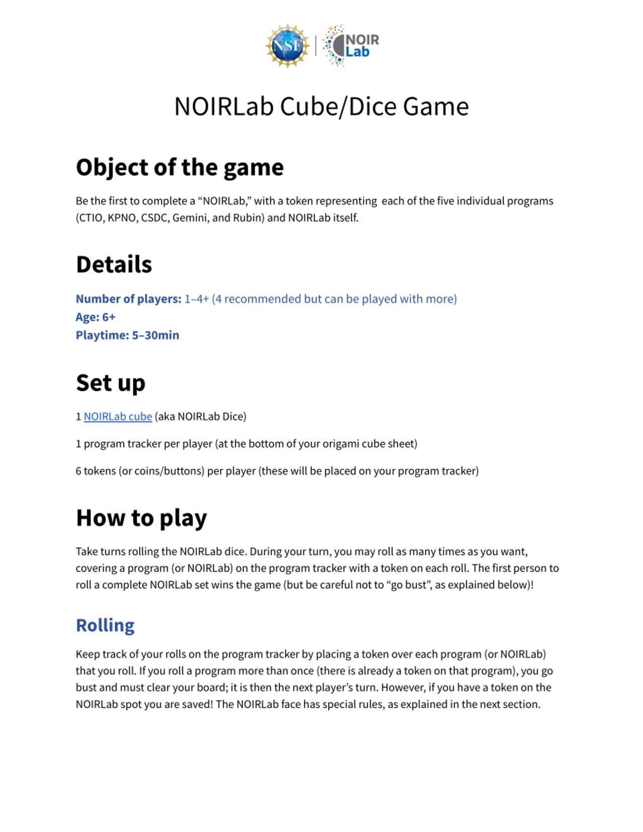 Technical Document: NOIRLab Cube/Dice Game