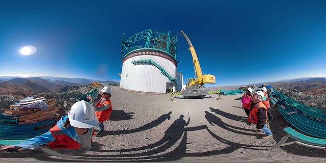 360-degree video showing the exterior of the Rubin Observatory.