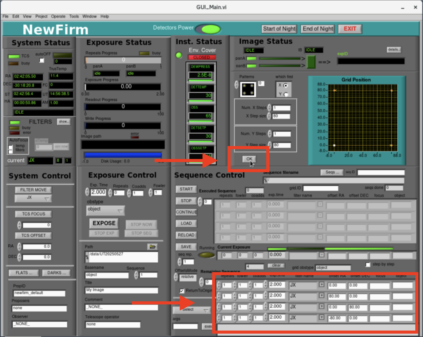 NEWFIRM Load GUI dither pattern
