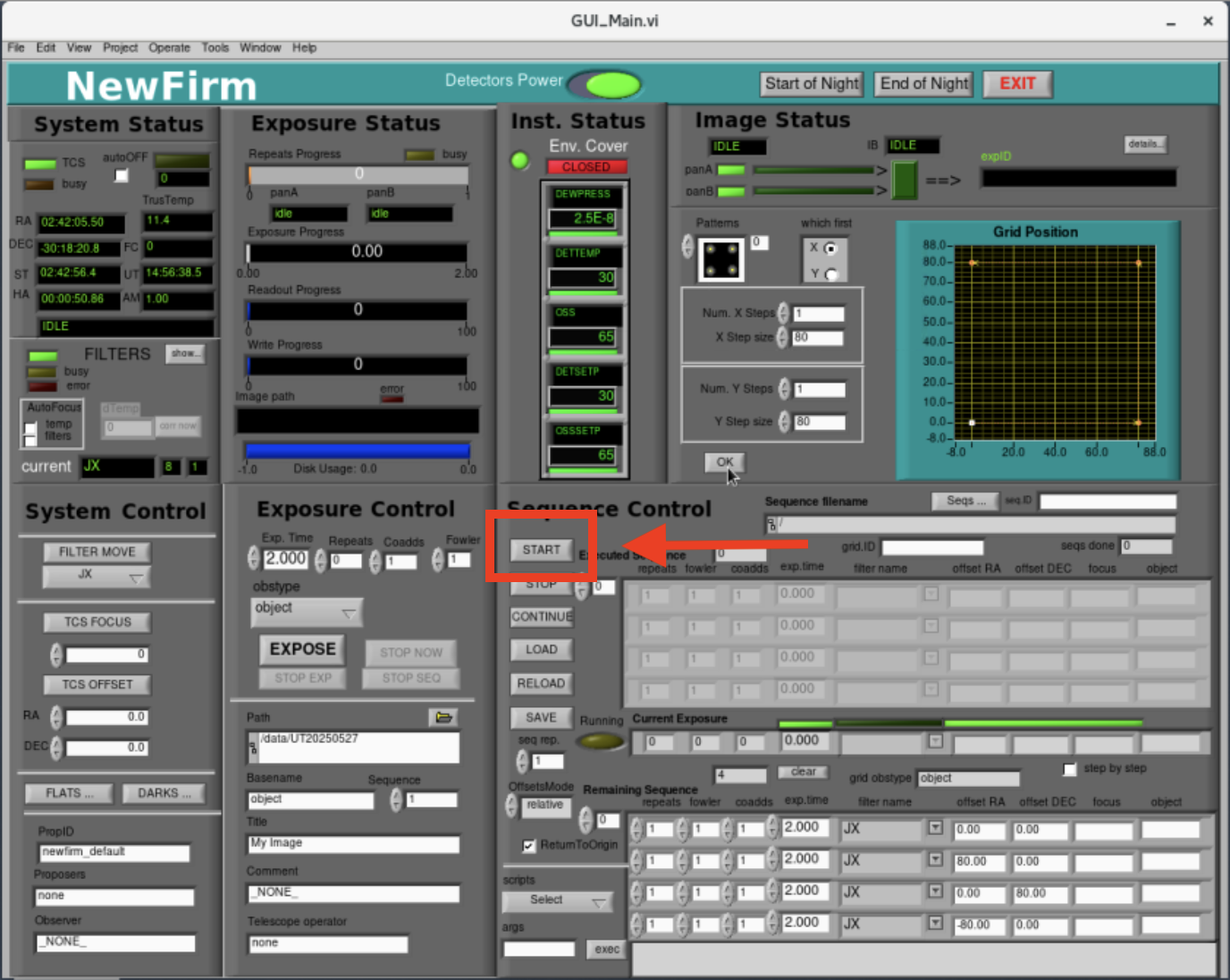 NEWFIRM Start Sequence