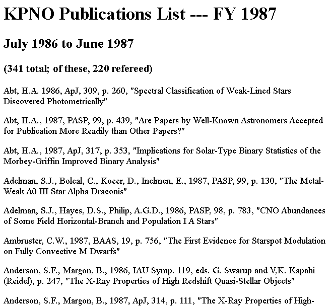 Kpno Publications List Fy 1987 Noirlab Science