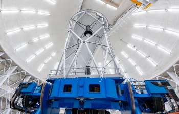 The interior of the Gemini North telescope on Maunakea in Hawai‘i.